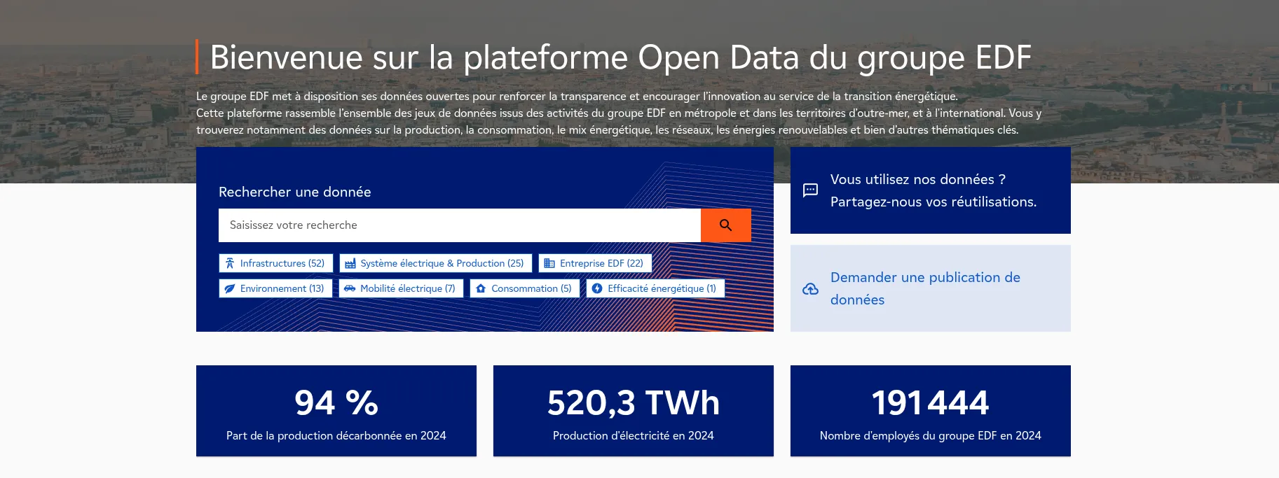 Accueil du portail open data du groupe EDF
